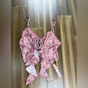 NWT Cider Pink Purple Lace Floral  Crop Tank Top Front Tie V Neck y2k